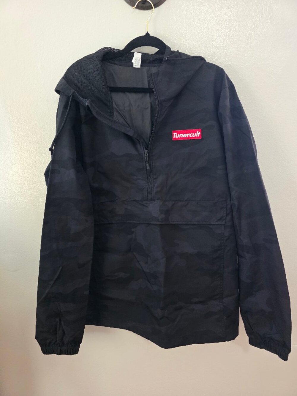 Tunercult Black Camo Anorak Windbreaker Half Zip Jacket Hooded XL